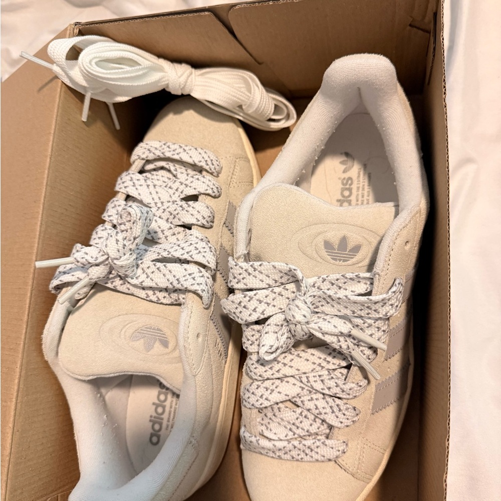 adidas Campus Beige and Gray Women's Shoes - Picture 3 of 5